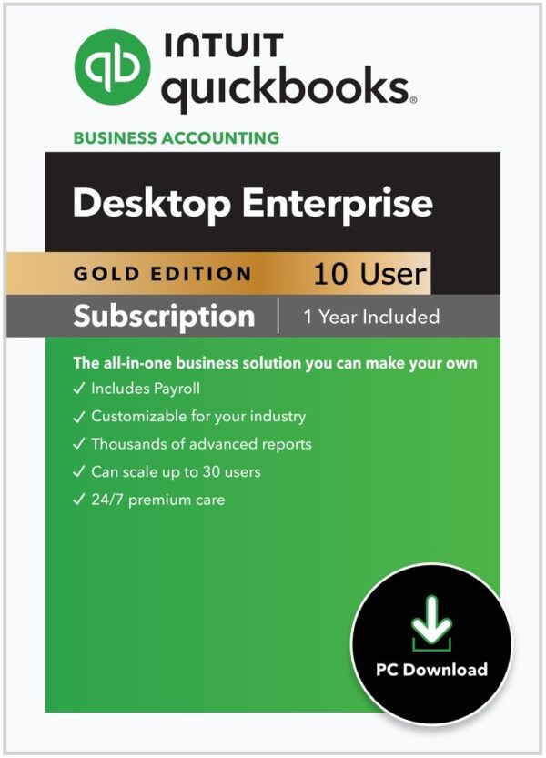 10 User QuickBooks Enterprise Gold 2024 – Support – Enhanced Payroll – 1 Year