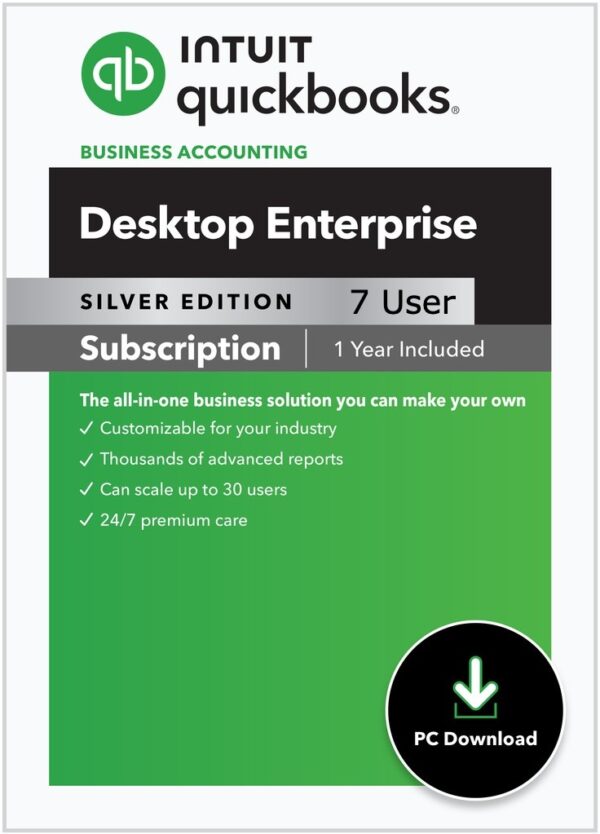 7 User QuickBooks Enterprise Silver 2024 – Support – Advanced Reporting – 1 Year